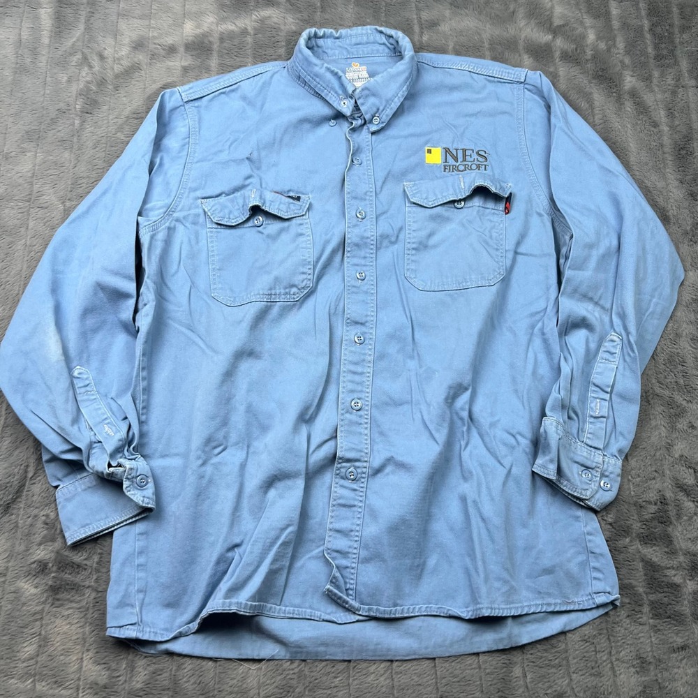 Lapco FR Mens Flame Resistant Work Shirt Blue Cotton IMB7 NES Fircroft Large Reg
